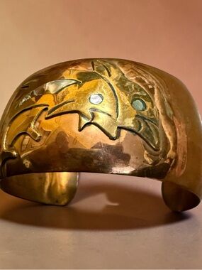Vintage Handcrafted Copper and Brass Dolphin Cuff Bracelet with Dolphin Design